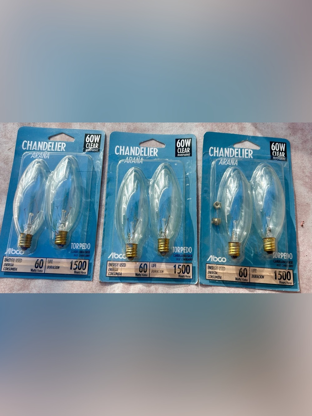 Lot of 3 Chandelier Arana Torpedo 60W Clear Bulbs #03784 Candelabra Base